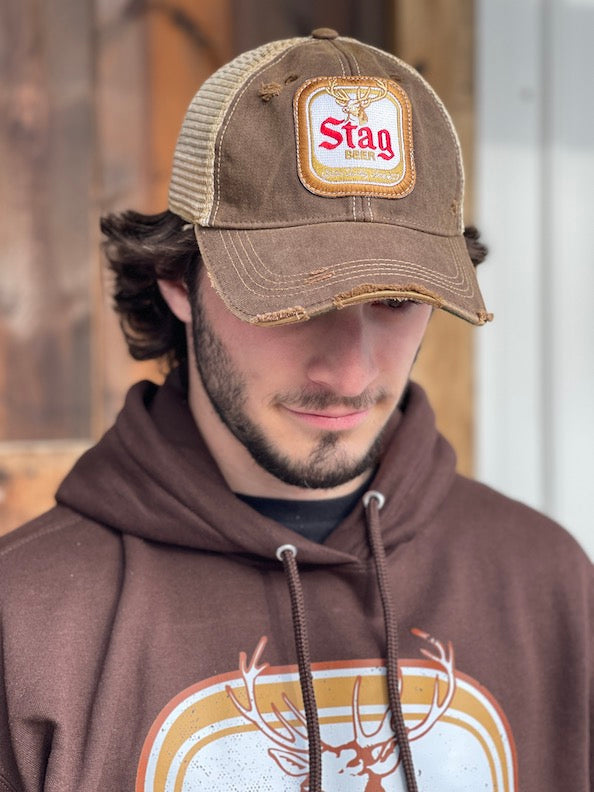 Stag Beer Hat- Distressed Brown Snapback