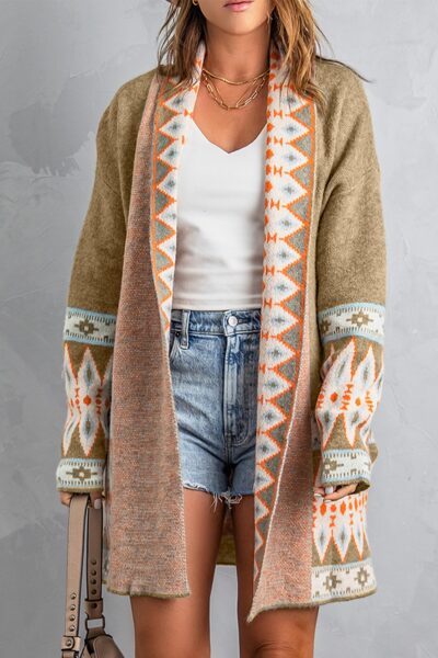 AZTEC Print Cardigan- Khaki