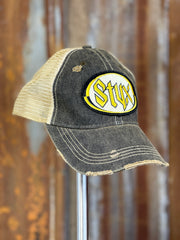 Styx Logo hat- Distressed Black Snapback