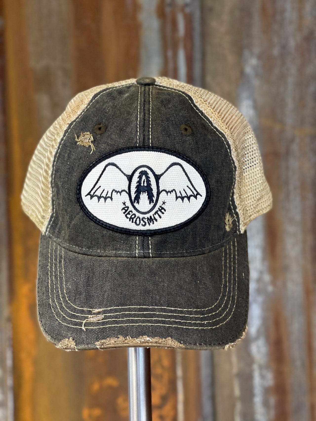 Aerosmith Original Logo Hat- Distressed Black
