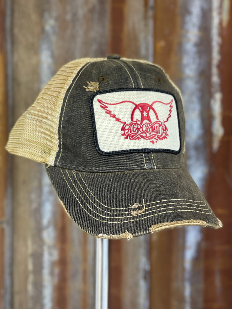 Aerosmith 80's Logo Hat- Distressed Black