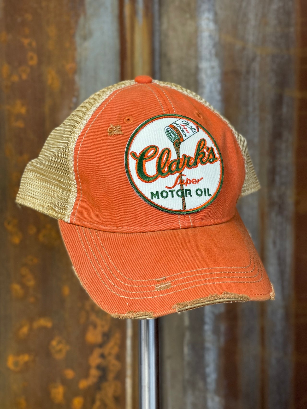 Clark's Motor Oil Hat - Distressed Orange Snapback