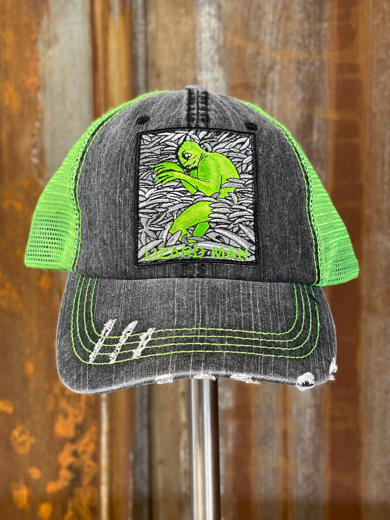 Lizard Man Cryptid Hat- Neon Green/ Black