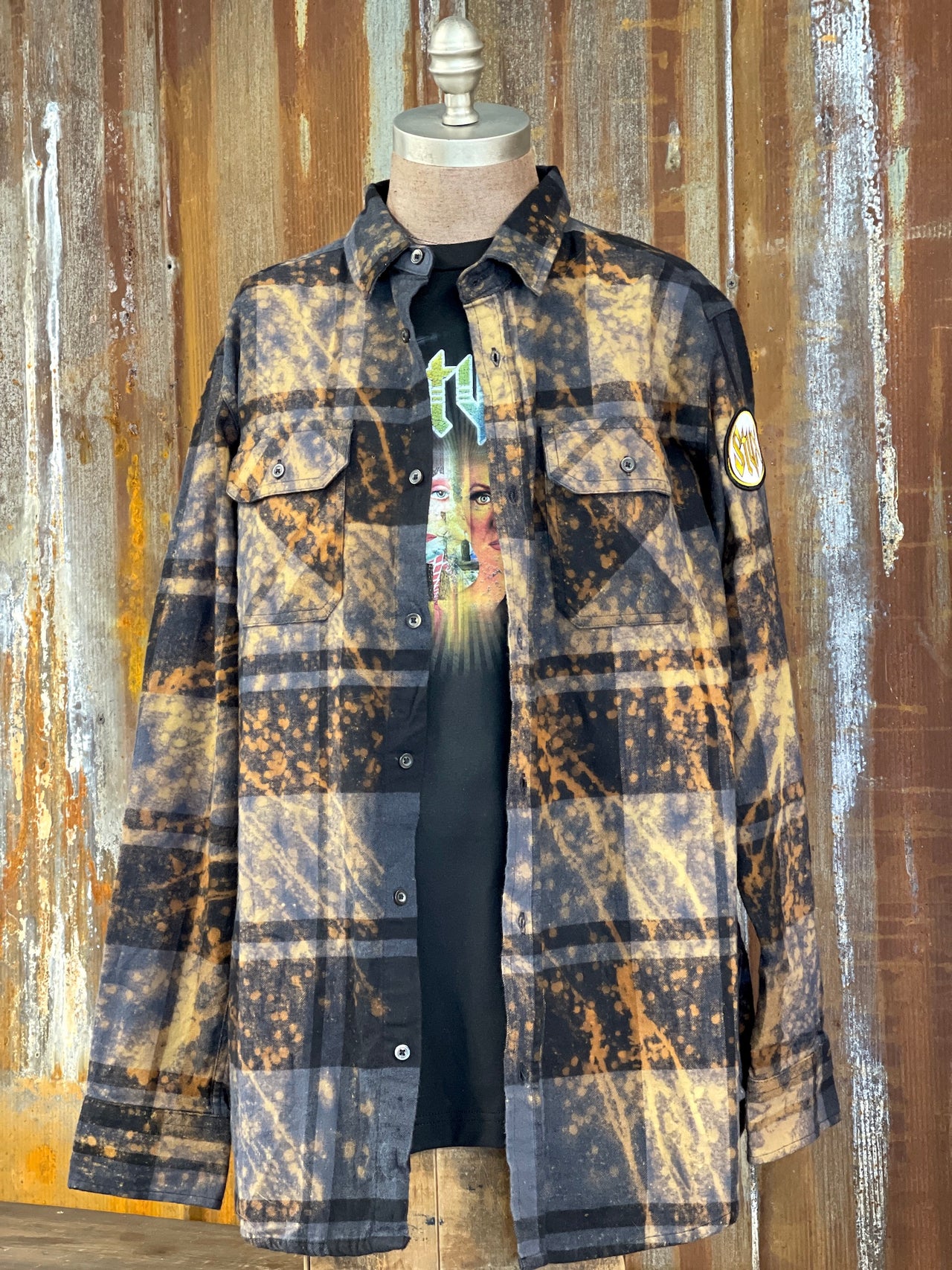 Styx River Art Flannel- Distressed Black CLEARANCE