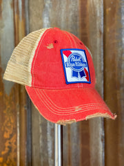 Pabst Blue Ribbon Beer Hat - Distressed Red Snapback PRE ORDER