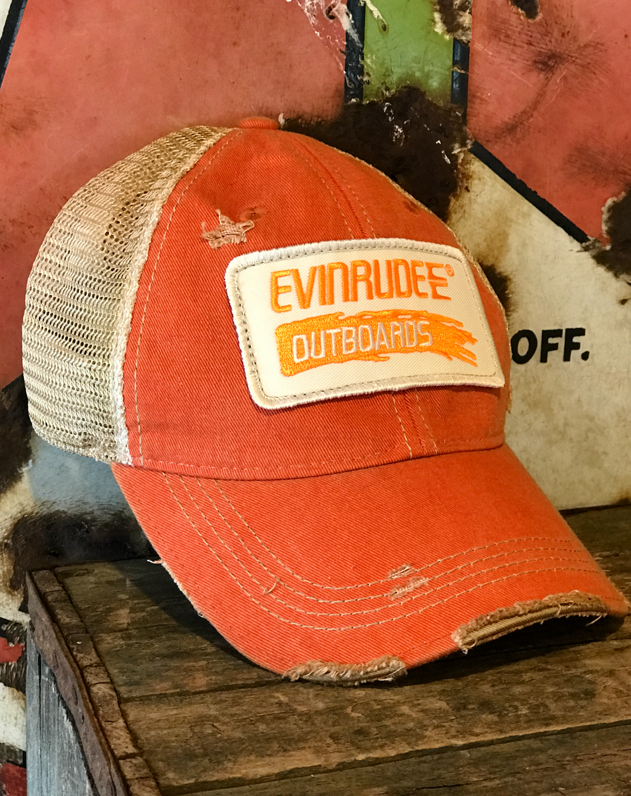 Fishing Hat (Orange Patch)- Distressed Orange Snapback