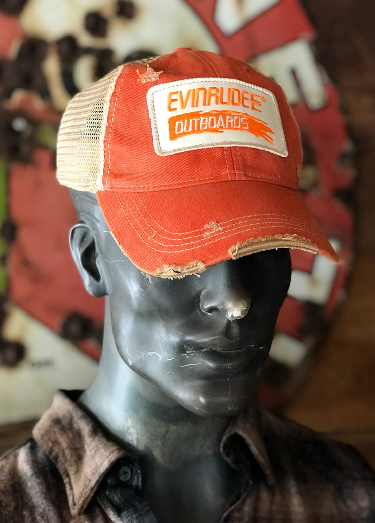 Fishing Hat (Orange Patch)- Distressed Orange Snapback