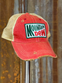 Thumbnail for Mountain Dew Old School Hat - Distressed Red Snapback