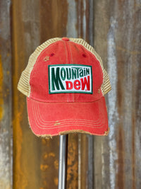 Thumbnail for Mountain Dew Old School Hat - Distressed Red Snapback