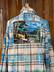 Smokey Bear Jeep Art Flannel - Distressed Lakes Blue
