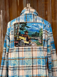 Thumbnail for Smokey Bear Jeep Art Flannel - Distressed Lakes Blue