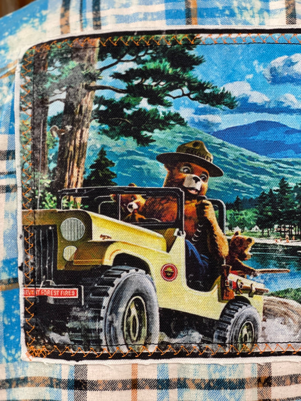 Smokey Bear Jeep Art Flannel - Distressed Lakes Blue