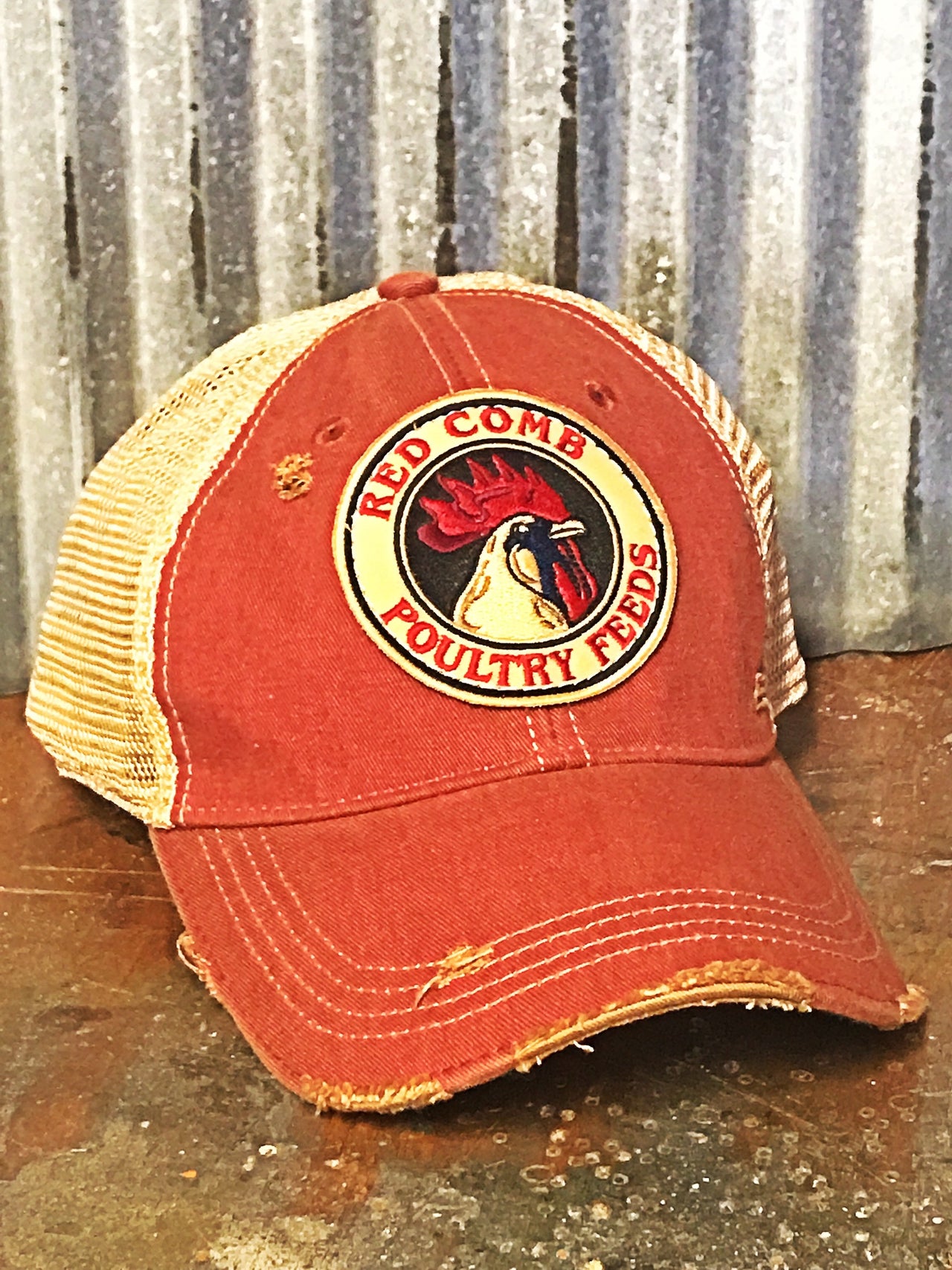 Red Comb Poultry Feeds Distressed Hat