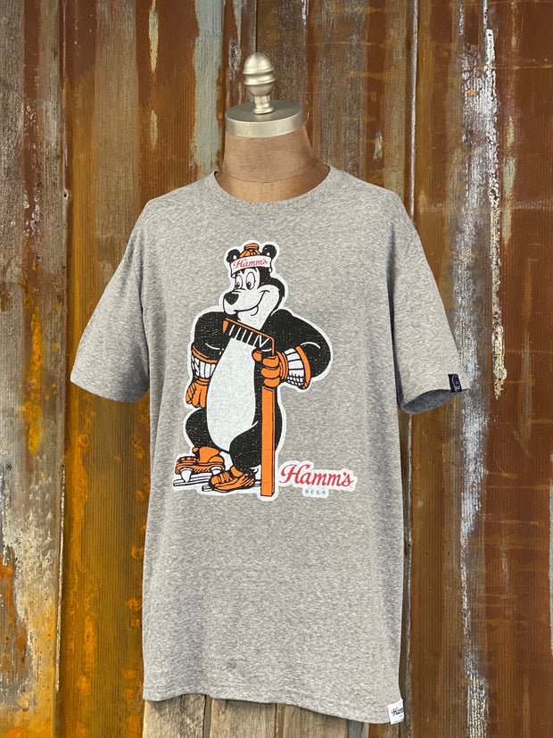 Hamm's Hockey Bear Graphic Tee- Heather Grey