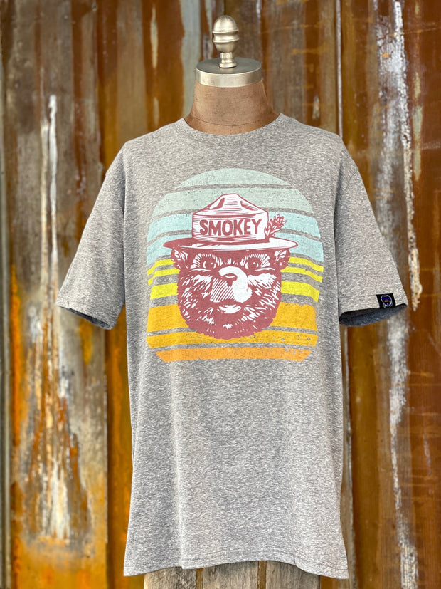 Smokey Bear Retro Rainbow Tee- Heather Grey