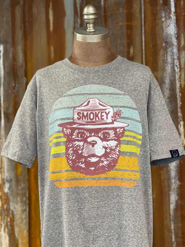 Smokey Bear Retro Rainbow Tee- Heather Grey