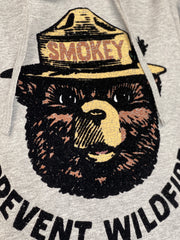 Smokey Bear Prevent Wildfires Flocked Hoodie- Light Grey SALE