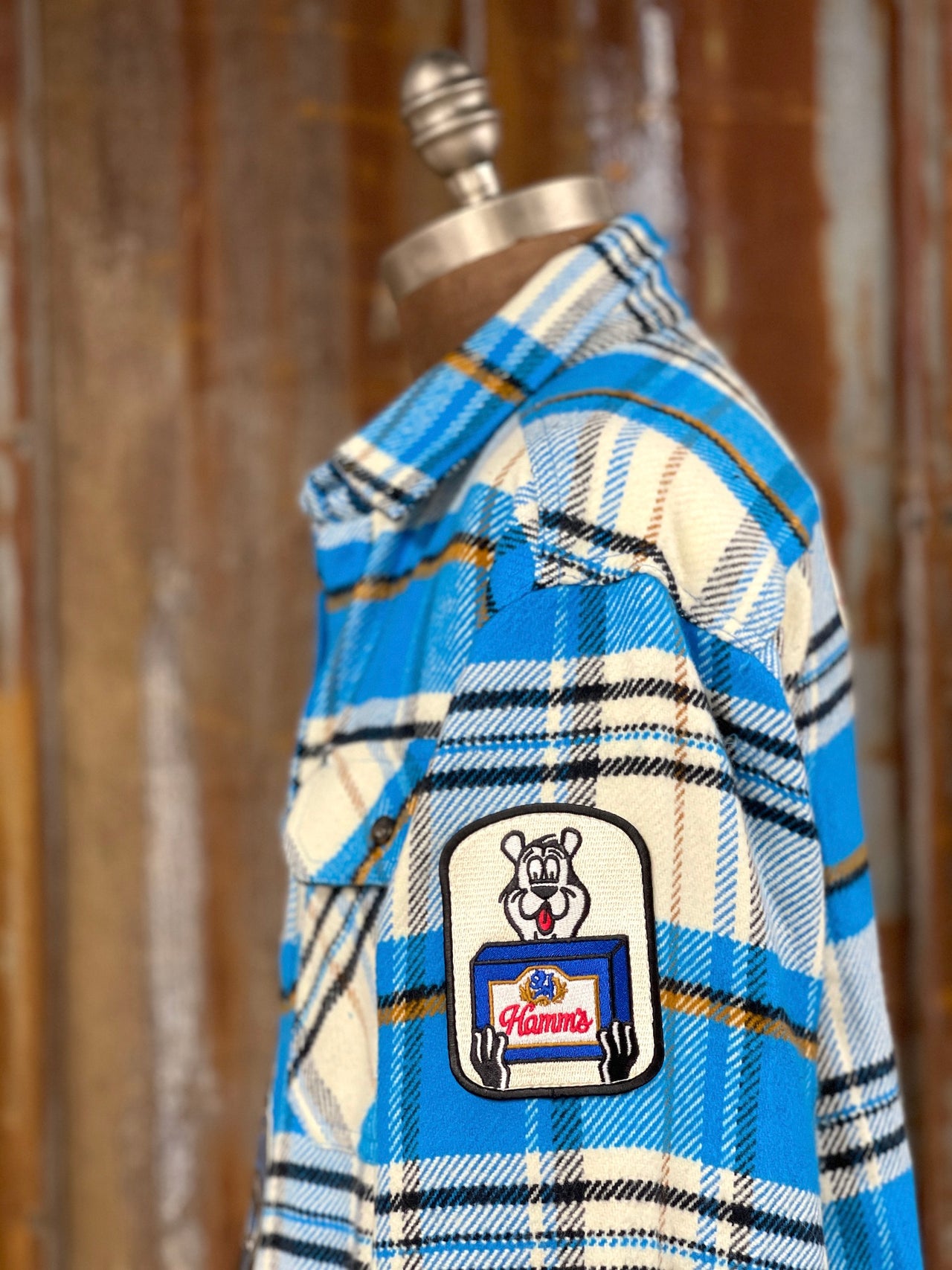 Hamm's FOOTBALL BEAR Heavy Weight Brawny Flannel- Hamm's Blue White