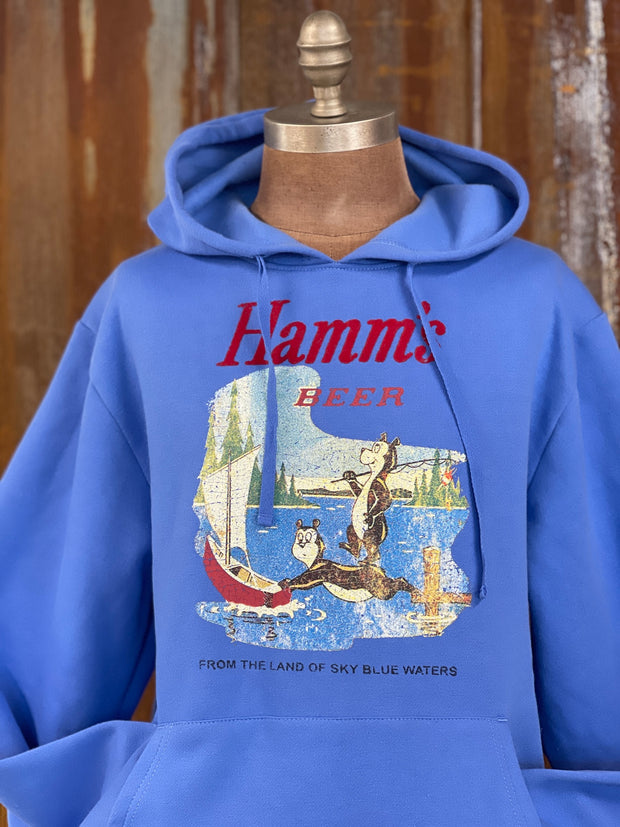 Hamm's Sailboat Bear Flocked Hoodie- Royal Blue