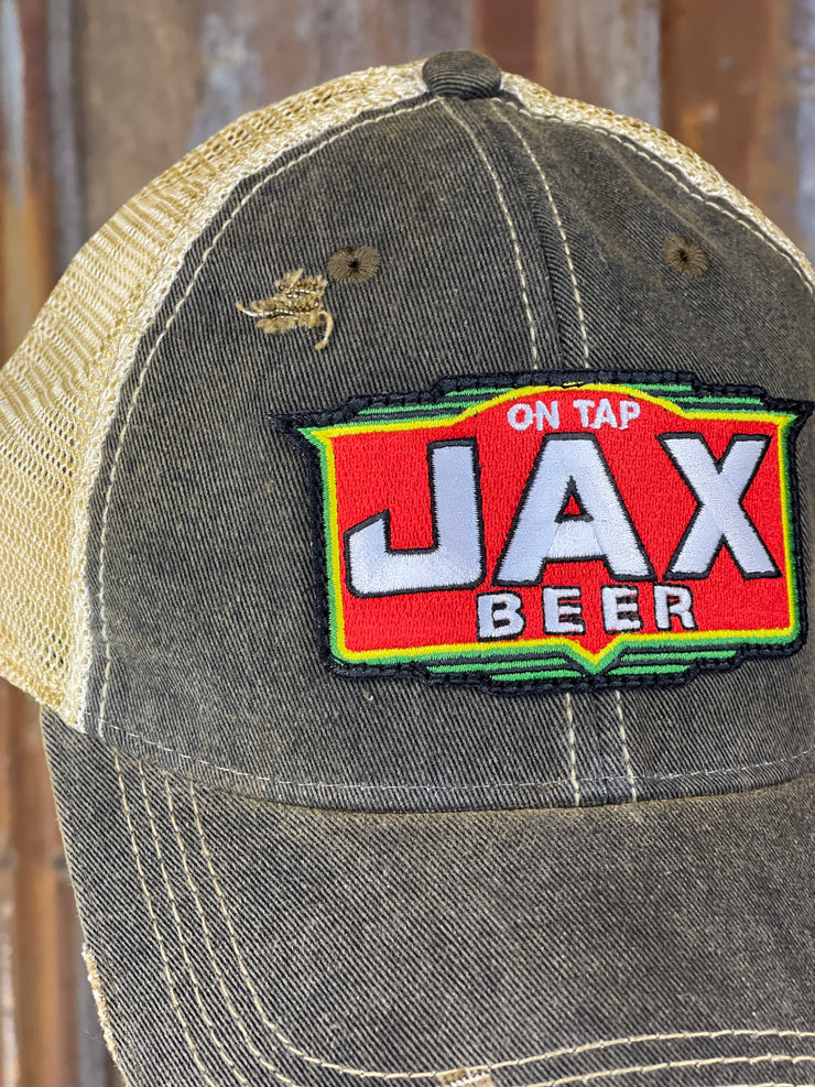 Jax Beer Hat- Distressed Black Snapback