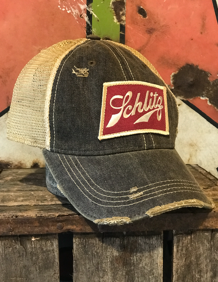 Schlitz Beer Hat Distressed Black Snapback