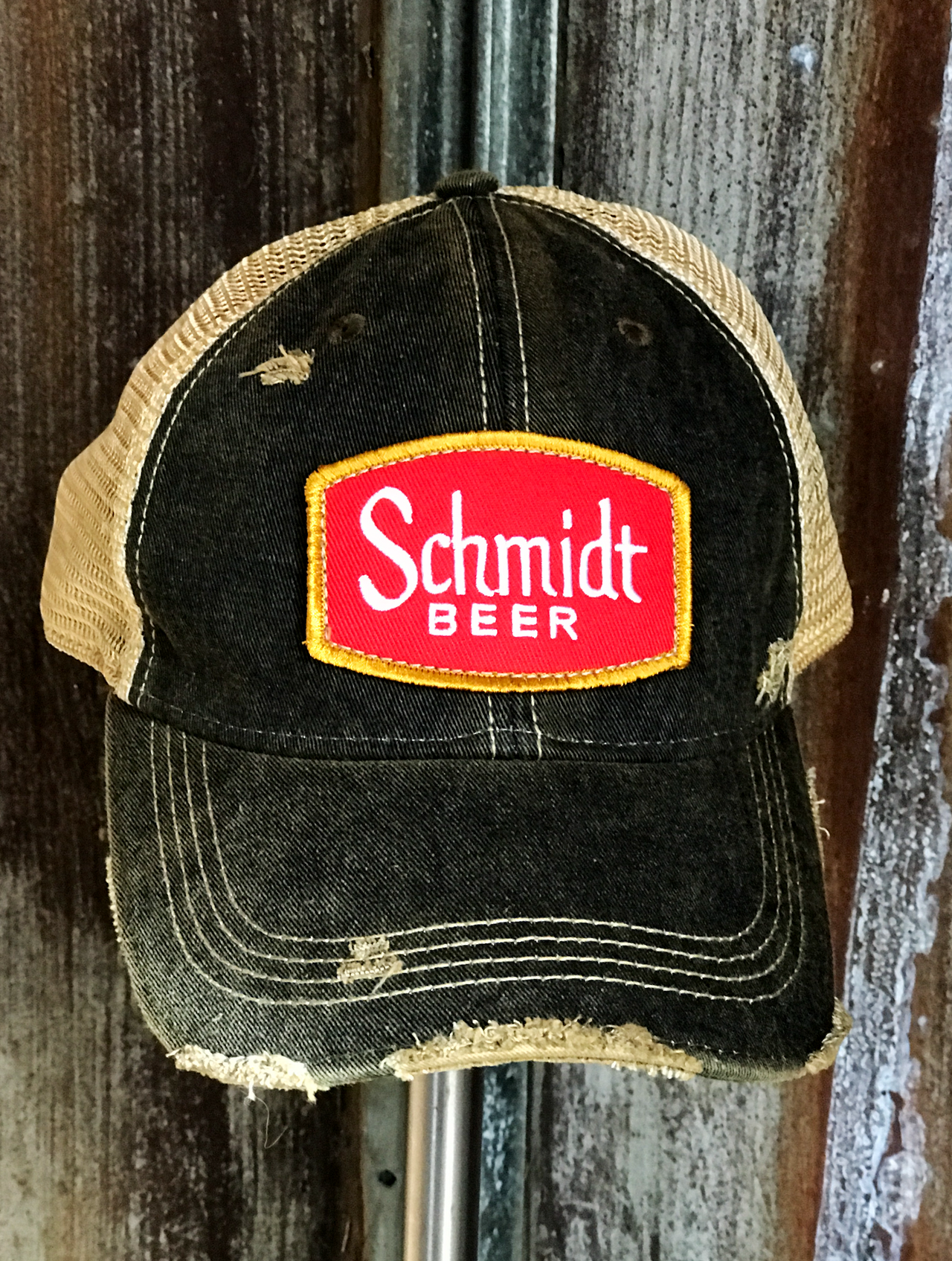 Schmidt Beer Hat- Distressed Black Snapback