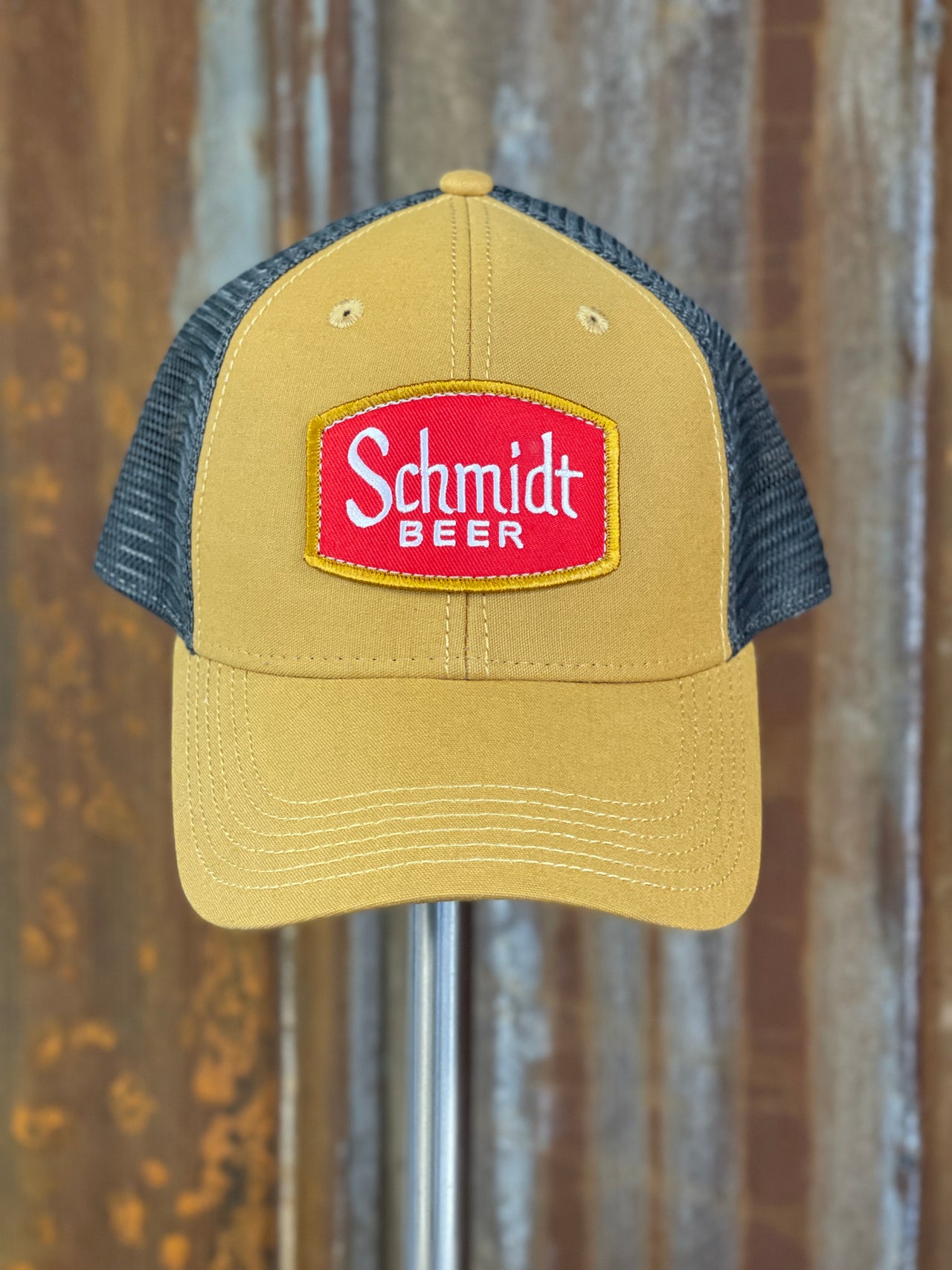 Schmidt Beer Hat- NON-Distressed Gold/ Grey Snapback
