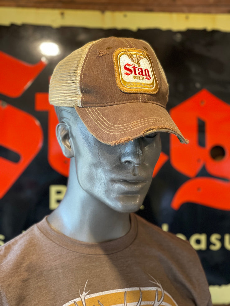 Stag Beer Hat- Distressed Brown Snapback