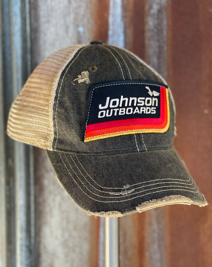Retro Striped Johnson Hat- Distressed Black Snapback