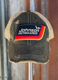 Thumbnail for Retro Striped Johnson Hat- Distressed Black Snapback