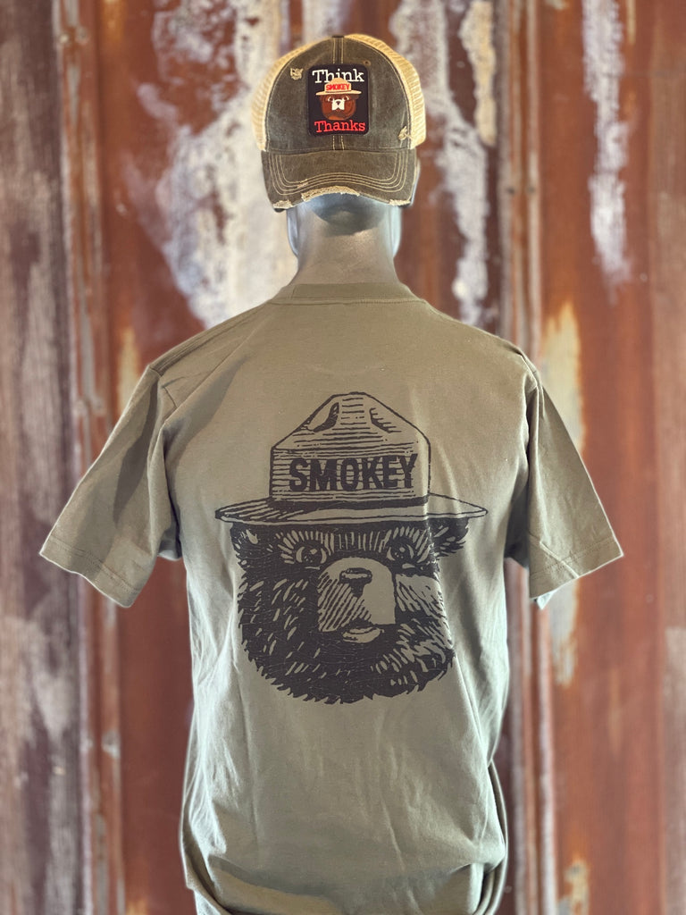 Angry Minnow Vintage Smokey Bear & Cubs Tee- Sage Green Sale!, 3XL
