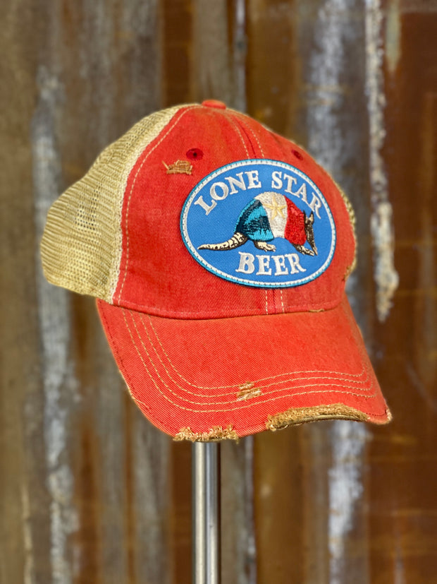 Lone Star Beer Armadillo Logo Hat- Distressed  Red