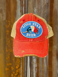 Thumbnail for Lone Star Beer Armadillo Logo Hat- Distressed  Red