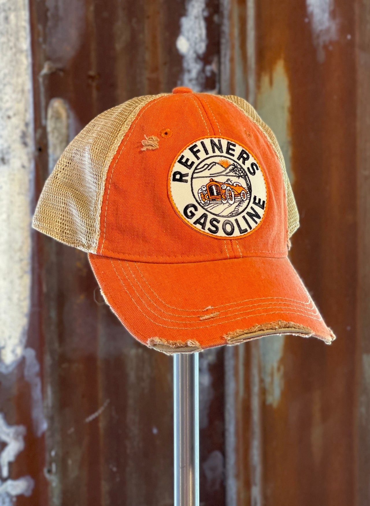 Refiners Gasoline Patch Hat- Distressed Orange snapback
