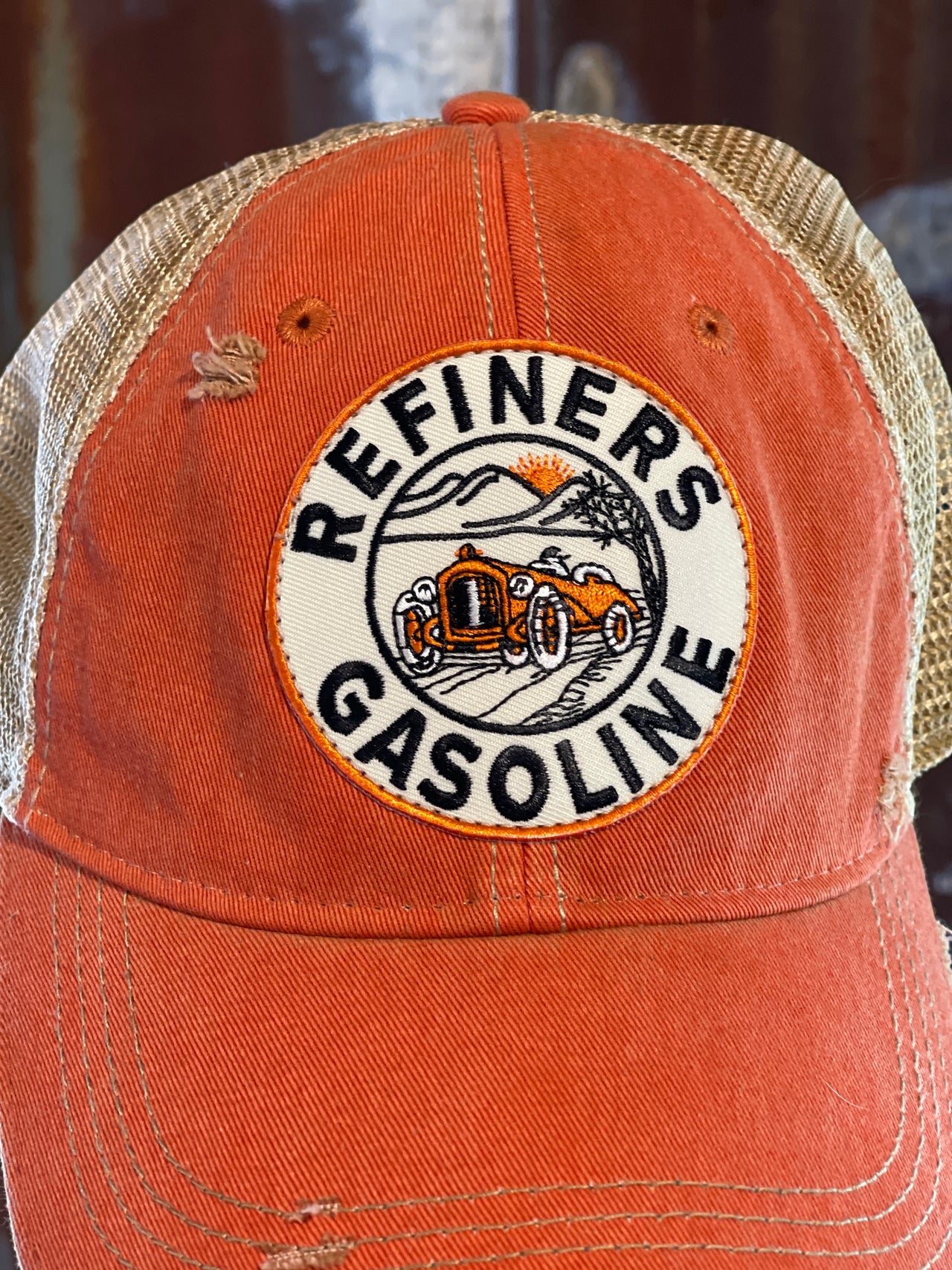 Refiners Gasoline Patch Hat- Distressed Orange snapback