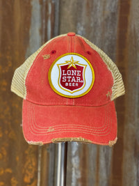 Thumbnail for Lone Star Beer Red Logo Hat- Distressed Red Snapback