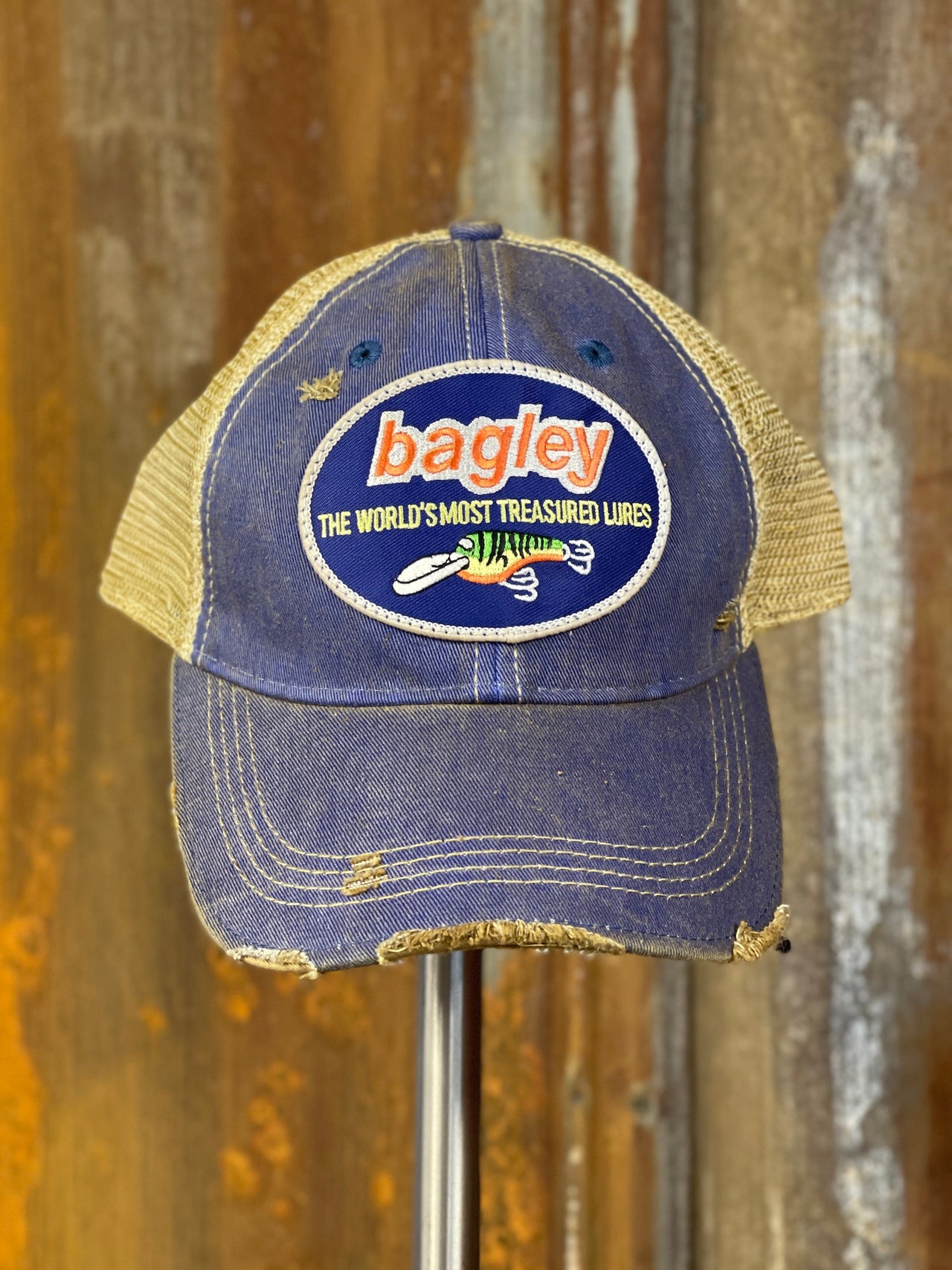 Bagley Fishing Lure Hat- Distressed Royal Blue Snapback – Angry
