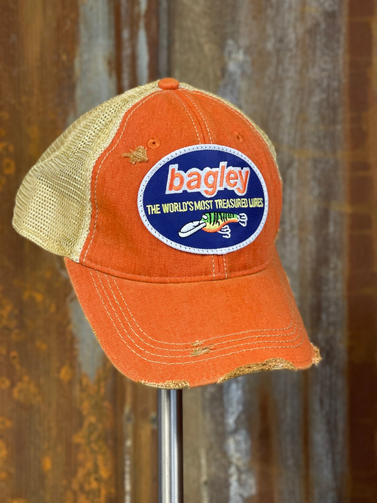 Bagley fishing Lure Hat- Distressed Orange Snapback – Angry Minnow Vintage  LLC