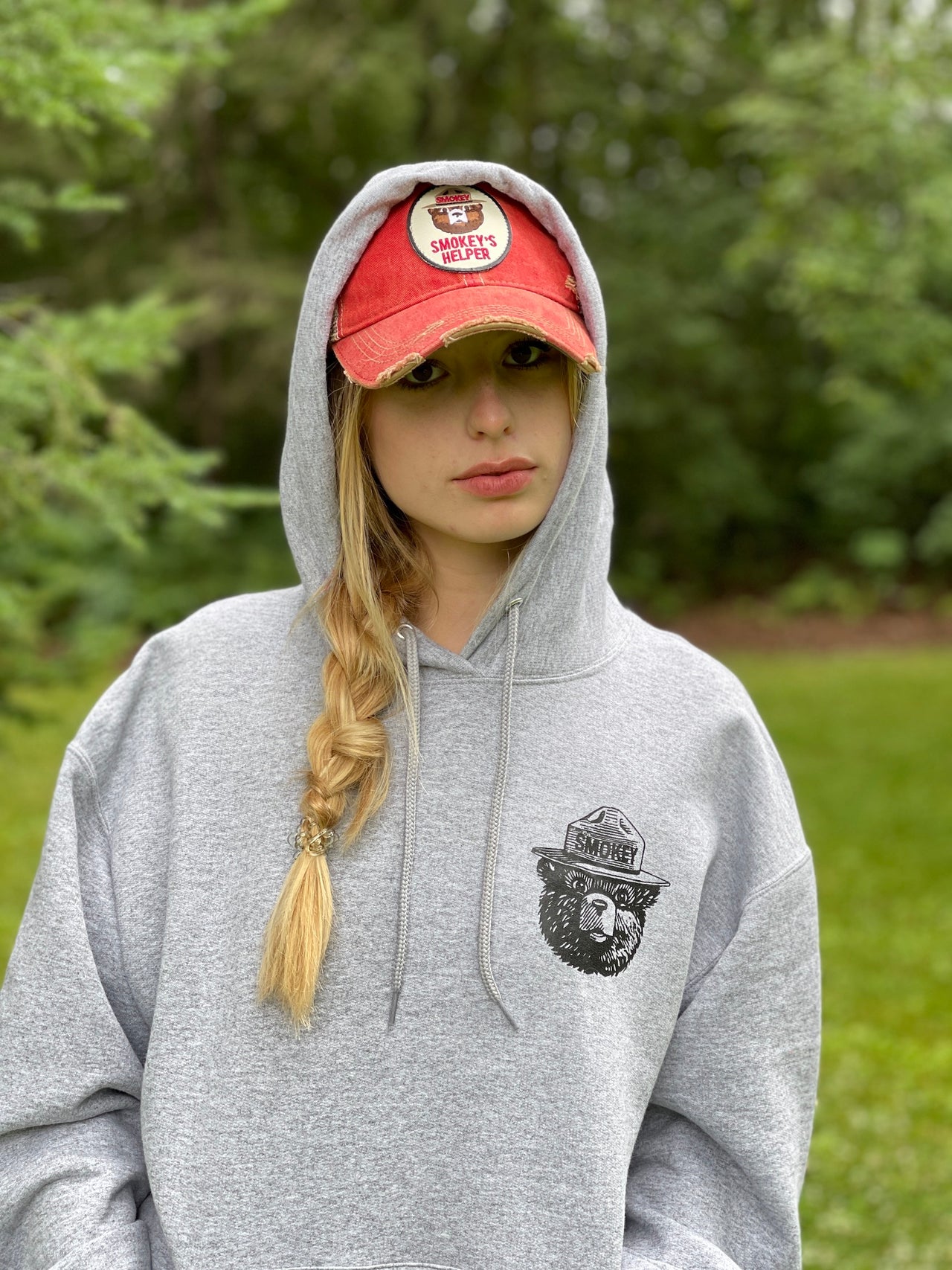Smokey Bear Hoodie Heather Grey Angry Minnow Vintage Angry