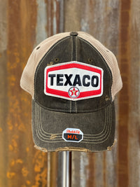 Thumbnail for Texaco Logo Baseball Hat- Distressed Black Stretchfit M/L