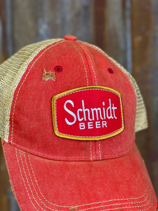 Schmidt Beer Hat -Distressed Red Angry Minnow Vintage