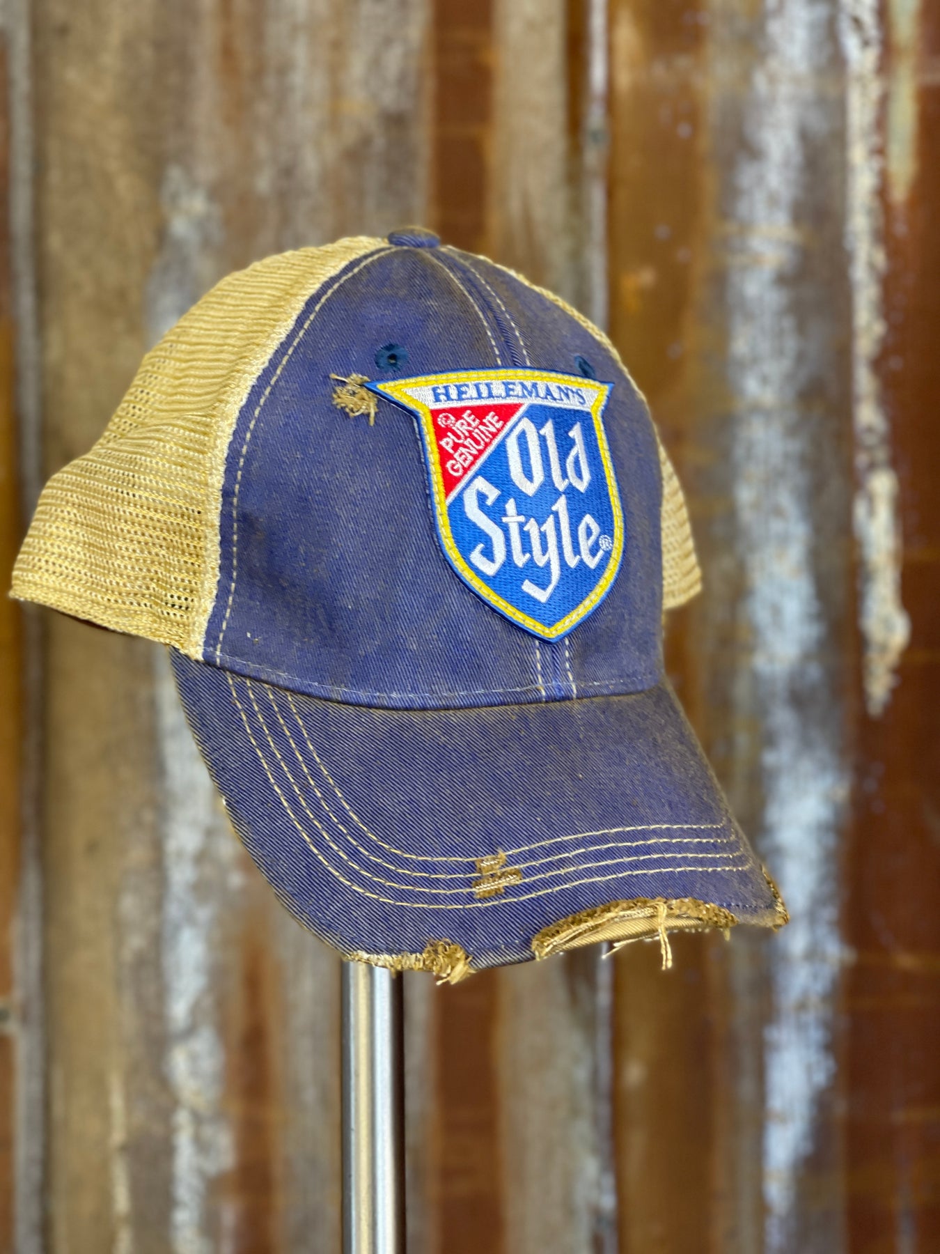 Old Style Beer Hat- Distressed Royal Blue