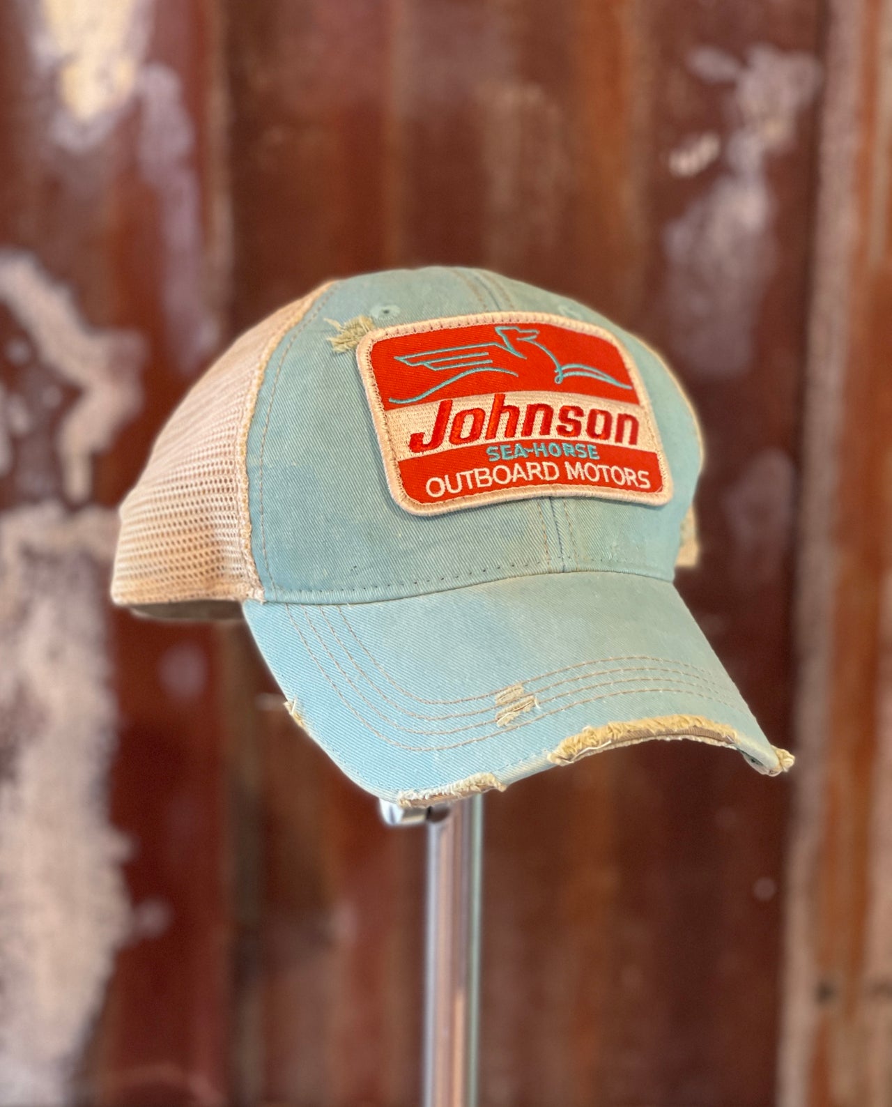 Johnson Sea-Horse Rectangle Patch Hat- Distressed Aqua