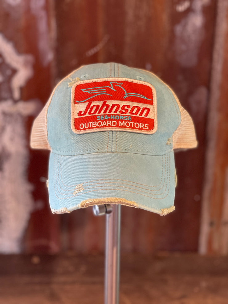Johnson Sea-Horse "Rectangle Patch" Hat- Distressed Aqua
