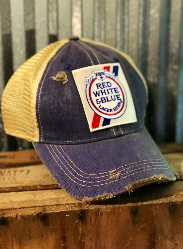 Red White Blue Beer Hat Royal Distressed
