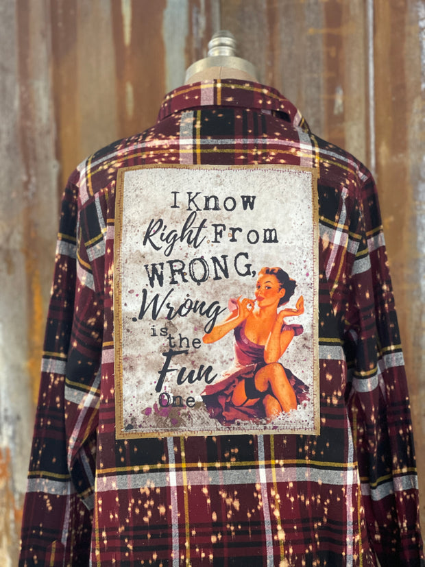 Wrong Is The Fun One Art Flannel- Distressed Burgundy