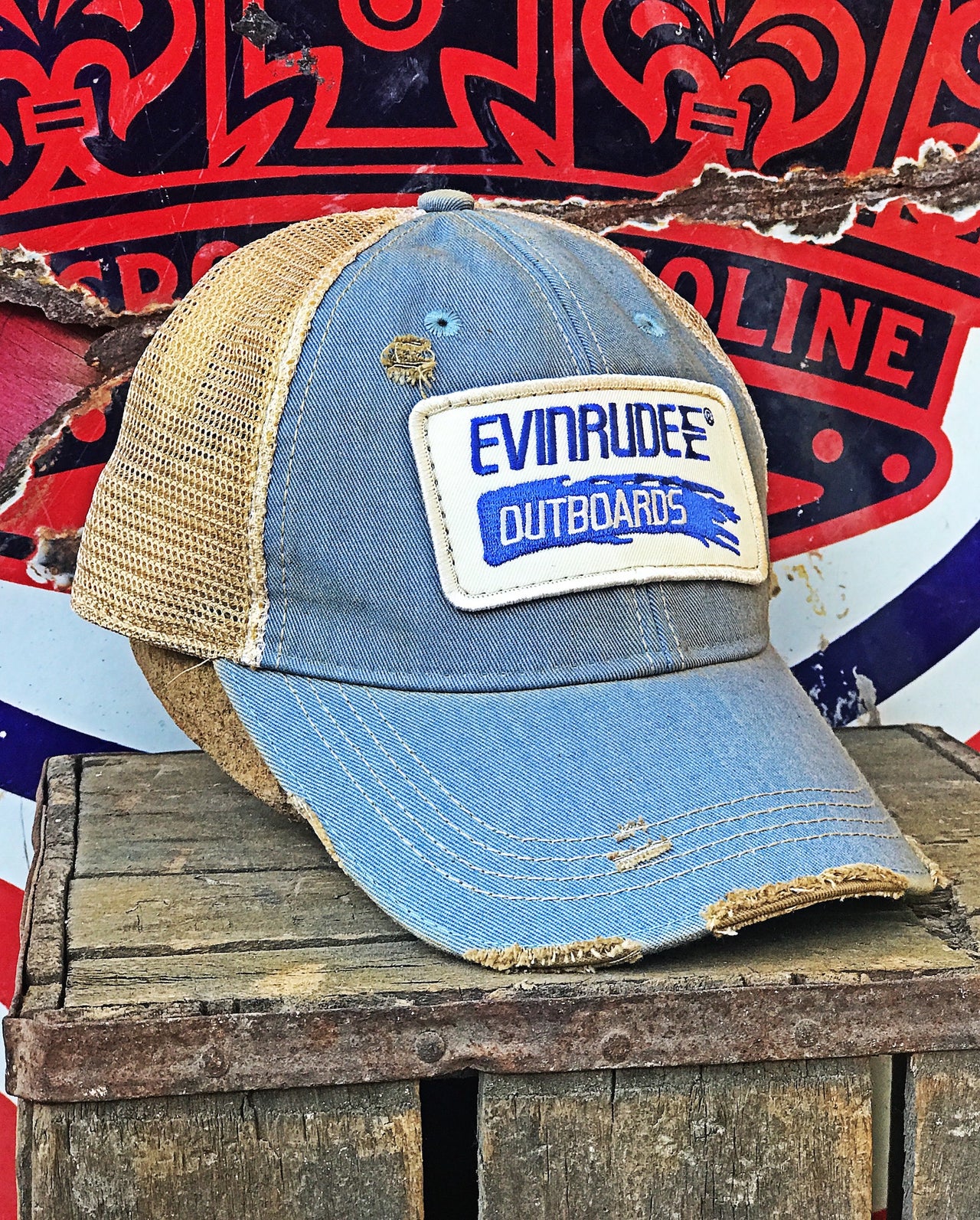 Fishing Hat (Blue Patch)- Distressed Sky Blue Snapback
