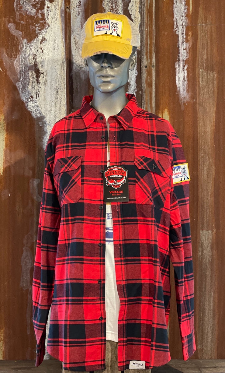 Hamm's Sky Blue Waters PATCH Flannel- Classic Red/ Black Plaid