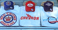 Thumbnail for Chevron Gas/Oil Winged Oval Logo Hat- Distressed Red Snapback PRE ORDER