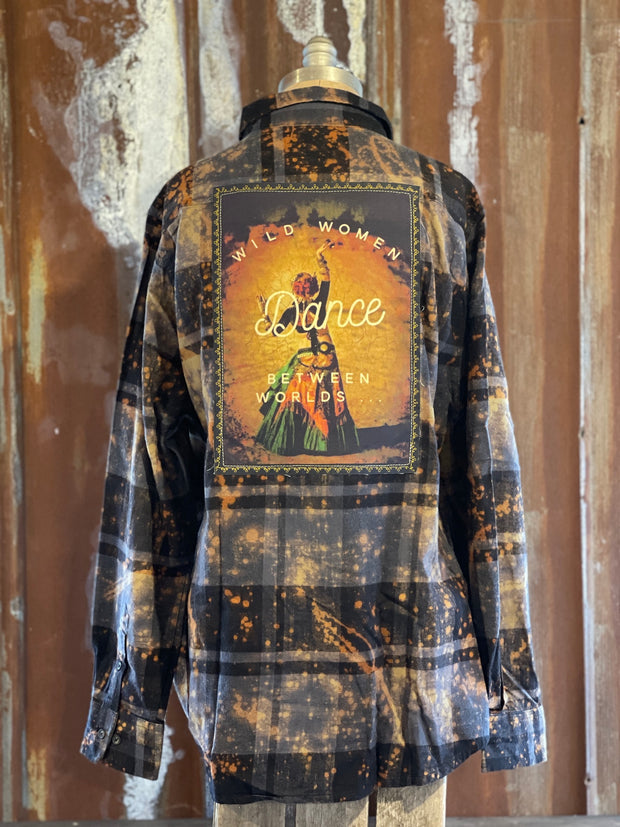 Wild Women Dance Art Flannel- Distressed Black